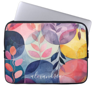 Housse Pour Ordinateur Portable Aquarelle Formes botaniques Abstraites Avec Nom