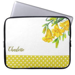 Housse Pour Ordinateur Portable Aquarelle Jaune Lys Floral Art Design