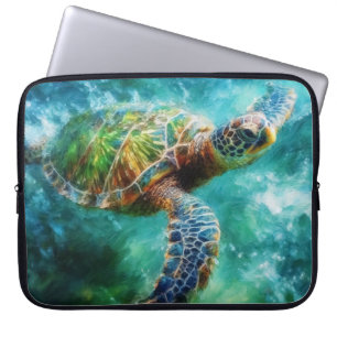 Housse Pour Ordinateur Portable Aquarelle Natation Tortue de mer