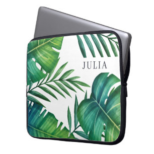 Housse Pour Ordinateur Portable Aquarelle Personnalisée Feuilles tropicaux
