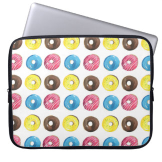 Housse Pour Ordinateur Portable Aquarelle petits beignets, motif sans soudure.