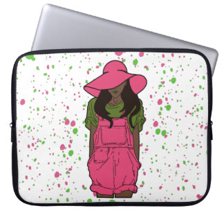 Housse Pour Ordinateur Portable Aquarelle rose et verte AKA