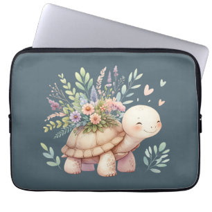 Housse Pour Ordinateur Portable Aquarelle Tortue de Jardin de Cottage