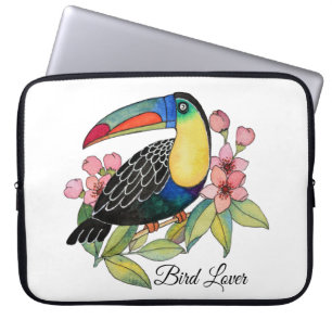 Housse Pour Ordinateur Portable Aquarelle Toucan Bird Avec Fleurs