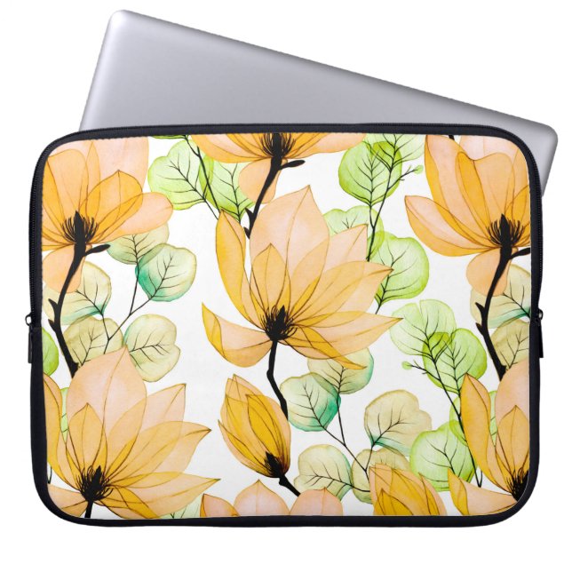 Housse Pour Ordinateur Portable Aquarelle transparente motif avec fleurs de magnol (Devant)