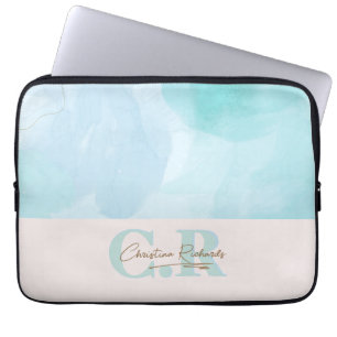 Housse Pour Ordinateur Portable Aquarelle Turquoise bleu moderne