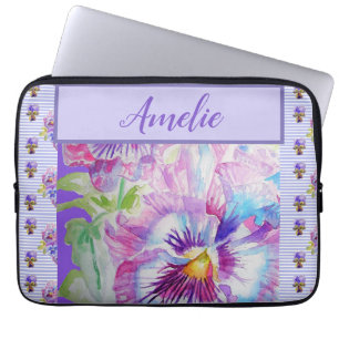 Housse Pour Ordinateur Portable Aquarelle violette Panseuse Jolie Fleur Florale