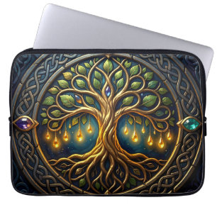 Housse Pour Ordinateur Portable Arbre céleste de lumière Arbre de vie celtique dor