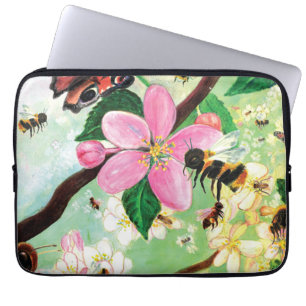 Housse Pour Ordinateur Portable Arbre florissant printanier avec abeilles