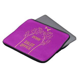 Housse Pour Ordinateur Portable Arbres d'or monogramme avec oiseaux sur pourpre