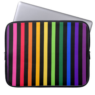 Housse Pour Ordinateur Portable Arc-en-ciel et rayures noires
