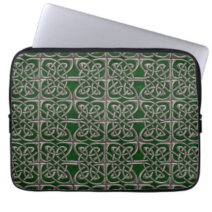 Housse Pour Ordinateur Portable Argent et motif celtique d'ovales relié par vert
