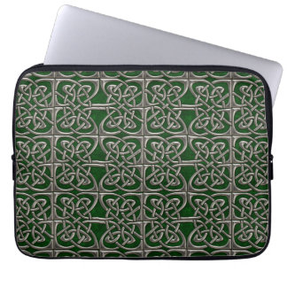 Housse Pour Ordinateur Portable Argent et motif celtique d'ovales relié par vert