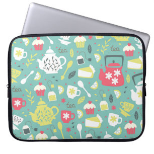 Housse Pour Ordinateur Portable Arrière - plan avec théières, tasses, citron, Fleu