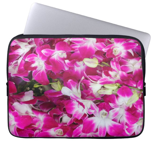 Housse Pour Ordinateur Portable Arrière - plan de fleurs d'orchidées violettes (Devant)