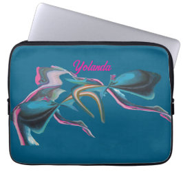 Housse Pour Ordinateur Portable Art Abstrait en Turquoise Hot Pink et Orange