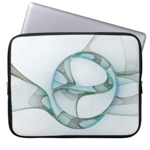 Housse Pour Ordinateur Portable Art Abstrait moderne Fractal Bleu Turquoise Gris