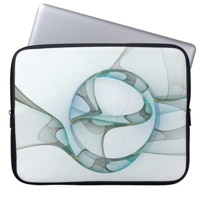 Housse Pour Ordinateur Portable Art Abstrait moderne Fractal Bleu Turquoise Gris (Devant)