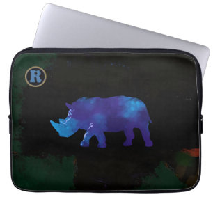Housse Pour Ordinateur Portable art animal de rhino bleu