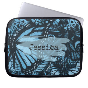 Housse Pour Ordinateur Portable Art de papillon bleu grunge abstrait personnalisé