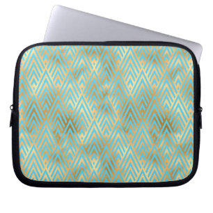 Housse Pour Ordinateur Portable Art Déco Diamond Motif, Turquoise & Or