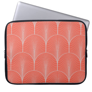 Housse Pour Ordinateur Portable Art déco gris-rouge, papier peint vintage.
