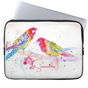 Housse Pour Ordinateur Portable Art perroquet Aquarelle Peinture Bleu Rouge Coloré
