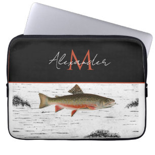 Housse Pour Ordinateur Portable Aspen rustique Truite d'écorce Pêcheur Maison du l