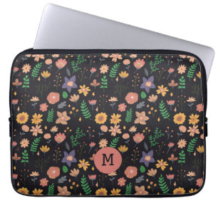 Housse Pour Ordinateur Portable Assez Moderne Motif Floral Foncé Monogrammé