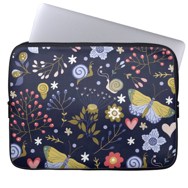 Housse Pour Ordinateur Portable Augmenter Fleurs Positives Et Papillon Coloré (Devant)