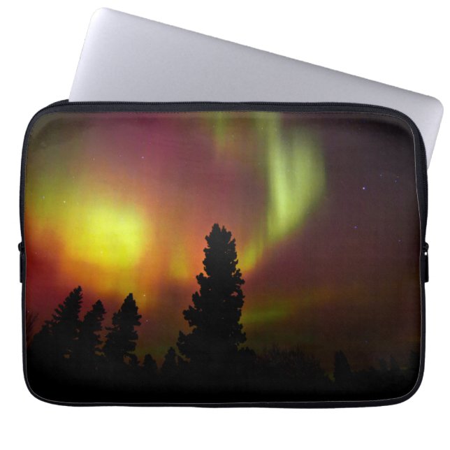 Housse Pour Ordinateur Portable Aurora boréale et arbres (Devant)