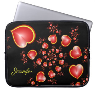 Housse Pour Ordinateur Portable Avec beaucoup d'amour Rouge Coeurs Jaunes Nom frac