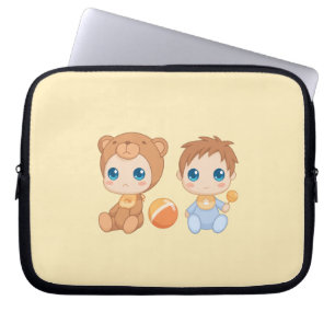 Housse Pour Ordinateur Portable Baby Boy Twins Bear Jumpsuit on Yellow