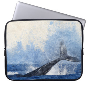 Housse Pour Ordinateur Portable Baleine bleue faisant des éclaboussures dans l'océ