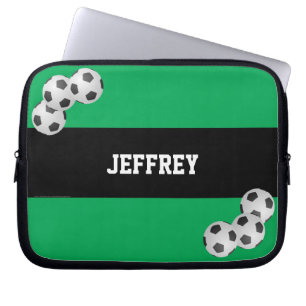 Housse Pour Ordinateur Portable Balle de football, Vert & Noir, Nom, Ordinateur