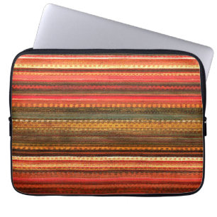 Housse Pour Ordinateur Portable Bande textile en matériau rayures rouge orange et