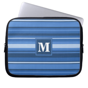 Housse Pour Ordinateur Portable Bandes bleu monogramme
