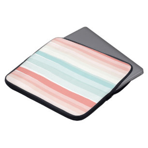 Housse Pour Ordinateur Portable Bandes estivales en corail et turquoise
