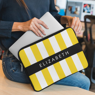 Housse Pour Ordinateur Portable Bandes Jaunes, Motif Gratté, Lignes, Votre Nom