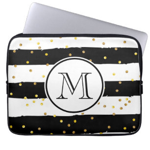 Housse Pour Ordinateur Portable Bandes noires et blanches