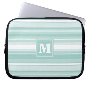 Housse Pour Ordinateur Portable Bandes vertes de menthe monogramme
