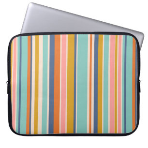 Housse Pour Ordinateur Portable Bandes verticales rétrospectives bleu orange et ja