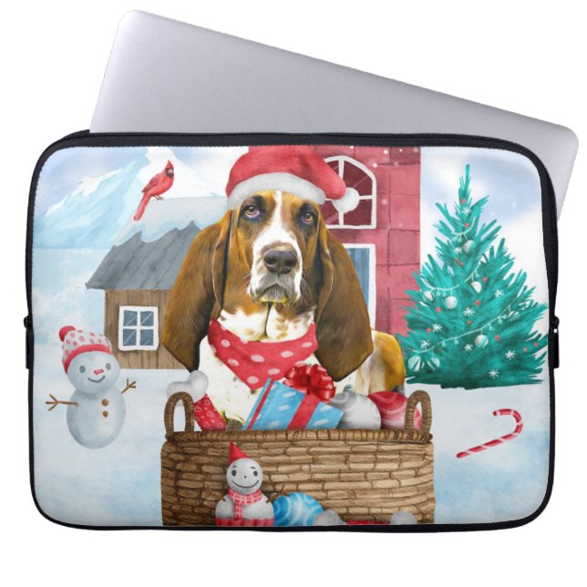 Housse Pour Ordinateur Portable Basset Hound Chien dans la neige Maison de Chien d (Devant)