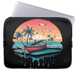 Housse Pour Ordinateur Portable Bateau au coucher de soleil tropical
