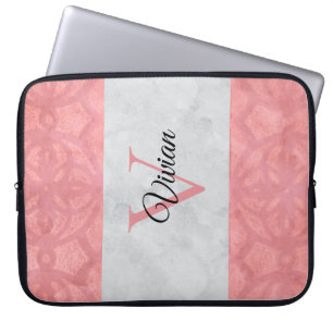 Housse Pour Ordinateur Portable Batik Rose Ruddy Et Aquarelle Gris Monogramme