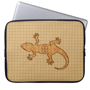 Housse Pour Ordinateur Portable Batik tribal Gecko - rouille, ambre et bronze