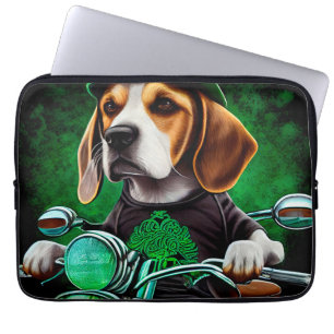 Housse Pour Ordinateur Portable Beagle Chien conduisant vélo St. Patrick's Day