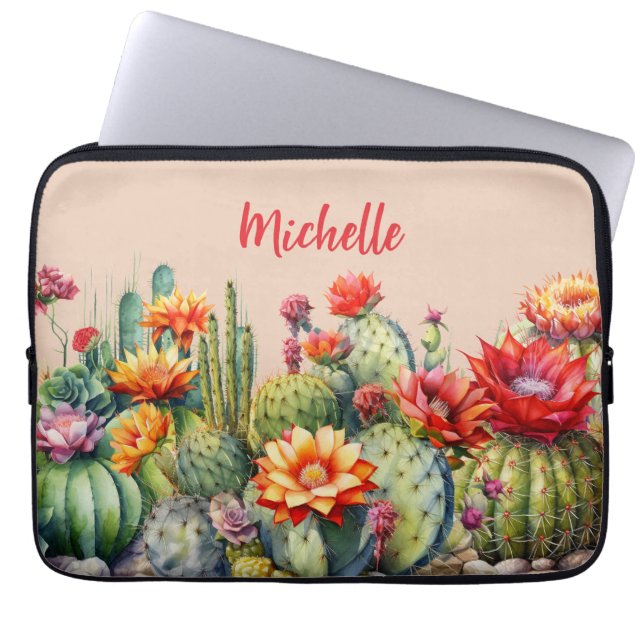 Housse Pour Ordinateur Portable Beau Cactus Flower Avec Nom (Devant)