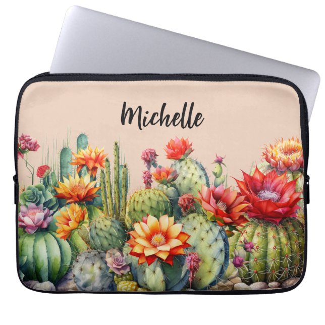 Housse Pour Ordinateur Portable Beau Cactus Flower Avec Nom (Devant)