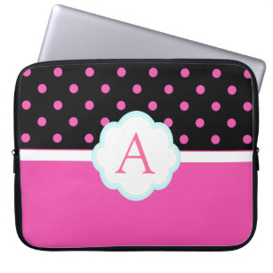 Housse Pour Ordinateur Portable Beau pois mignon, rose et noir